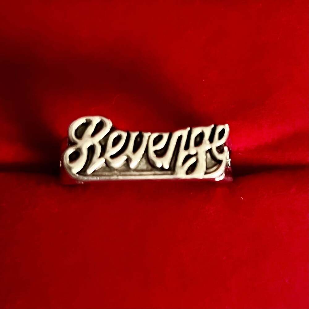 Revenge Script Logo Heavy Silver Ring Size 9